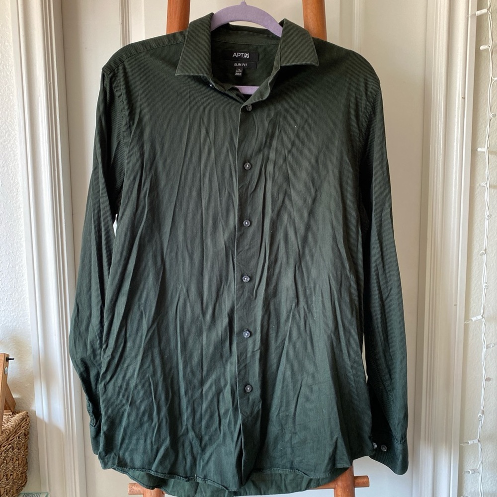 Olive green and black striped button up